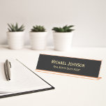 Professional Modern Classy Black Gold Office Title Desk Name Plate<br><div class="desc">Custom, personalised, professional, modern, classy, stylish, elegant, business office rose gold classic black and faux gold script / typography, metal desk sign name plate. To customise, simply type in your full name and designation / title. While you personalise, you'll be able to see a preview throughout. Perfect for small business,...</div>