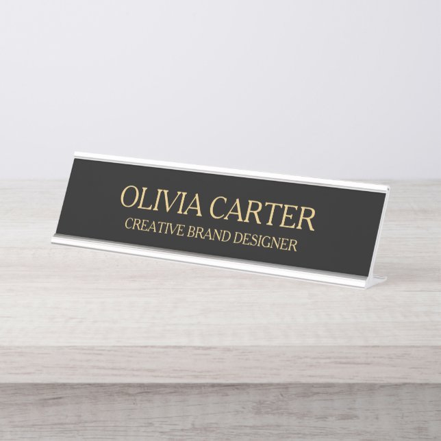 Professional Modern Classy Black Gold Office Title Desk Name Plate (Front)