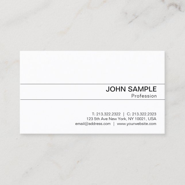 Professional Modern Classy Sleek White Plain Business Card (Front)