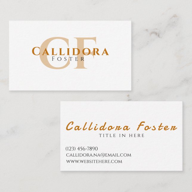 Professional Modern Clean Typography Monogram Bold Business Card (Front/Back)