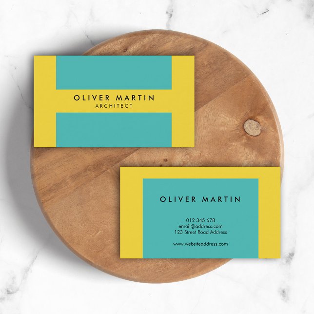 Professional Modern Colour Block Yellow Turquoise Business Card (Creator Uploaded)