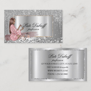 Professional Modern Corporate Silver Brows Lashes Business Card