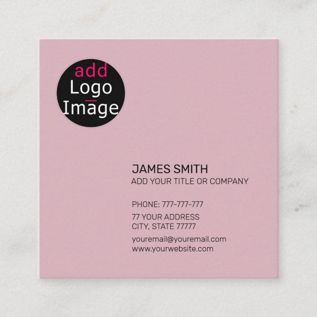 Professional Modern Customisable Dusty Rose Pink Square Business Card (Front)