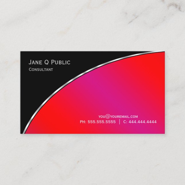Professional Modern Elegant Black  Bright Crimson Business Card (Front)