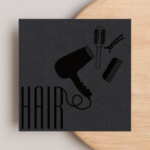 Professional Modern Elegant Black Hair stylist Square Business Card