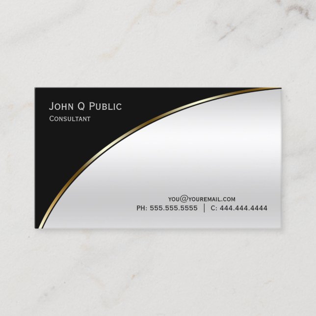 Professional Modern Elegant Black Light Silver Business Card (Front)
