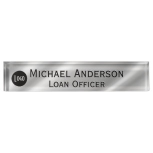 Professional Modern Elegant Faux Silver with Logo Nameplate