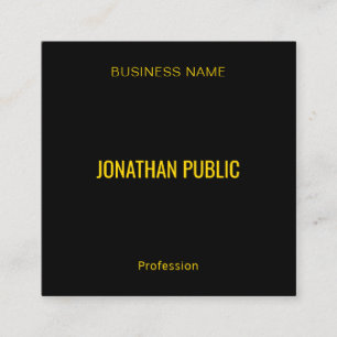 Professional Modern Elegant Gold Font Black Square Business Card