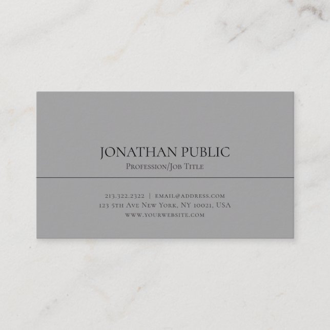Professional Modern Elegant Grey Sleek Plain Business Card (Front)