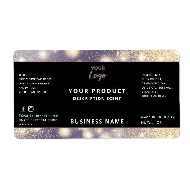 Professional modern elegant  sparkle product label (Front)