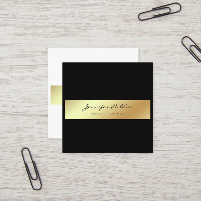 Professional Modern Elegant White Black Gold Chic Square Business Card (Front/Back In Situ)