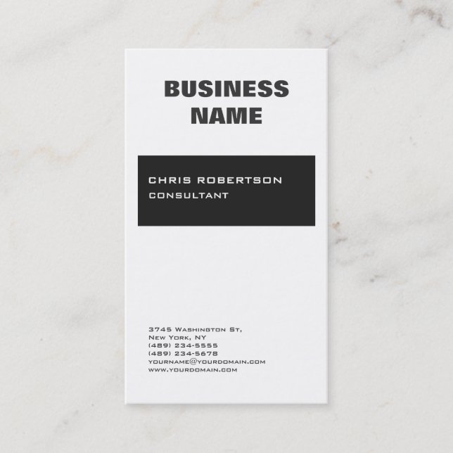 Professional Modern Elegant White Grey Striped Business Card (Front)