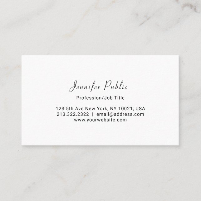 Professional Modern Elegant White Simple Plain Appointment Card (Front)