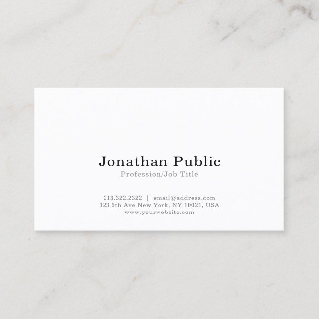 Professional Modern Elegant White Simple Plain Business Card (Front)