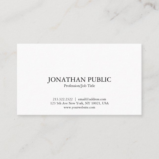 Professional Modern Elegant White Simple Plain Business Card (Front)
