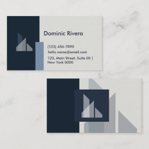 Professional Modern Geometric Sleek Navy Blue Grey Business Card