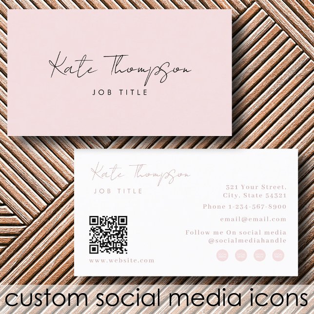 Professional Modern Girly Pink Minimalist QR Code Business Card (Professional Modern Girly Pink Minimalist QR Code Business Card)