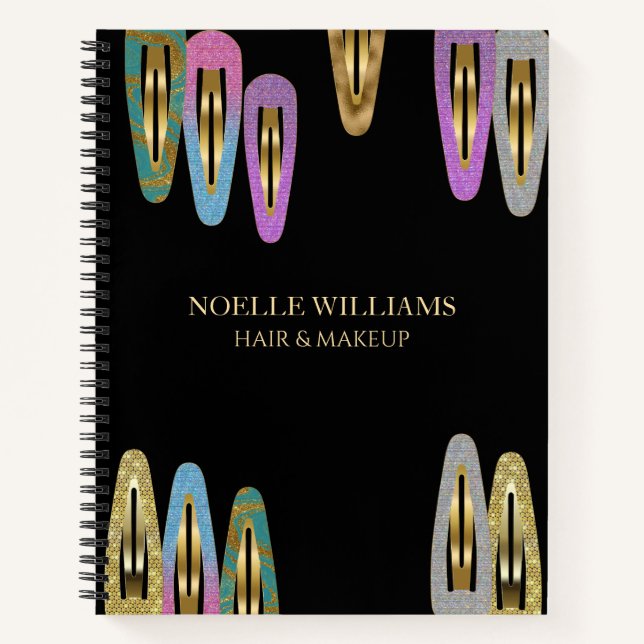 Professional Modern Glitter Hair Clip Hair Stylist Notebook (Front)