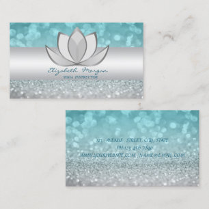 Professional Modern Glittery Bokeh Silver Lotus  Business Card