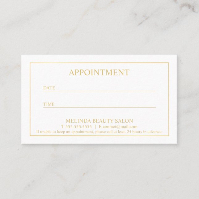 Professional Modern Gold and White Appointment Card (Front)