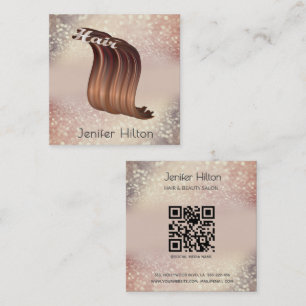 Professional modern gold glittery hair qr code square business card