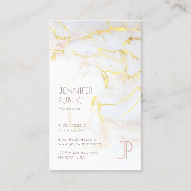 Professional Modern Gold Marble Monogram Luxury Business Card (Front)