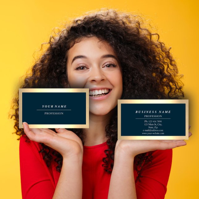 Professional Modern Golden Simply Blue Navy Business Card (Professional Makeup Artist Eyelashes Extension Business Card)