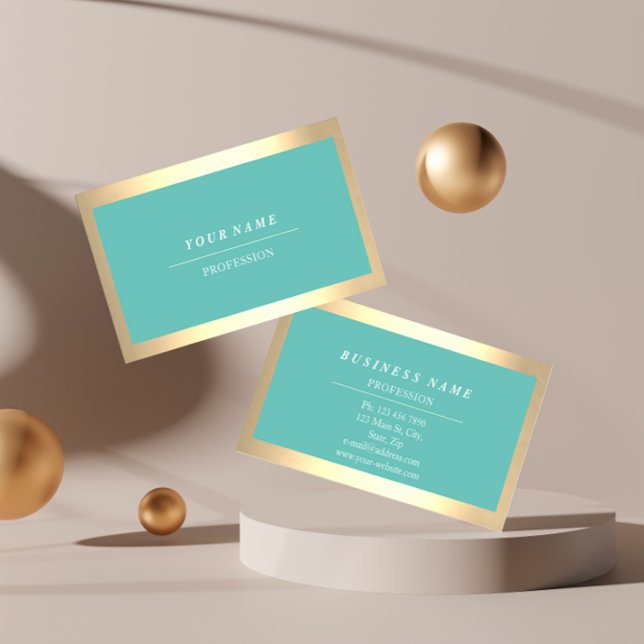 Professional Modern Golden Simply Mint Blue Business Card (Professional Modern Golden Simply Mint Tiffany Business Card)