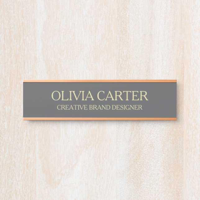 Professional Modern gray Gold Office Name Title Door Sign (Front)