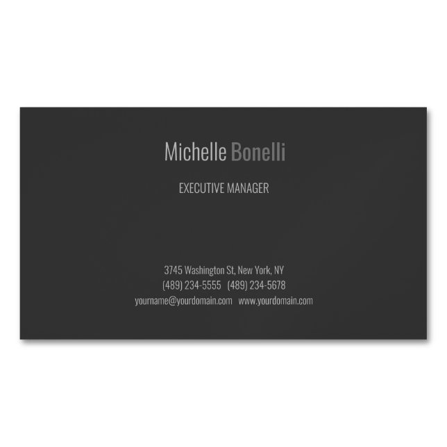Professional Modern Grey Black Minimalist Magnetic Business Card (Front)
