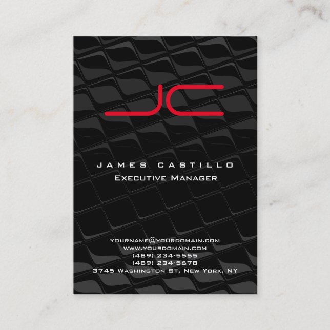 Professional Modern Grey Black Red Monogram Business Card (Front)