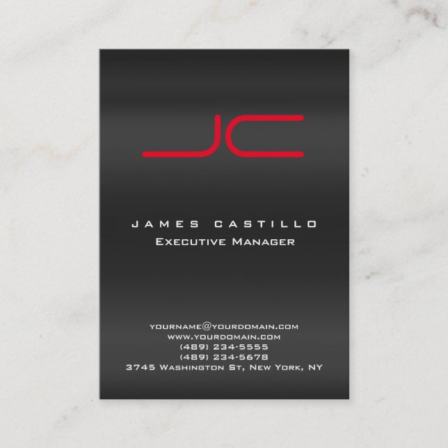 Professional Modern Grey Red Monogram Business Card (Front)