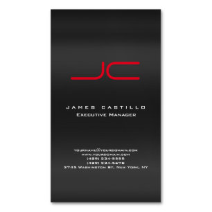 Professional Modern Grey Red Monogram Magnetic Business Card