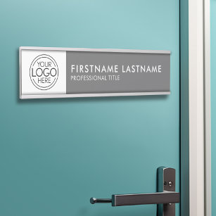 Professional, Modern Grey White Logo, Name, Title Door Sign