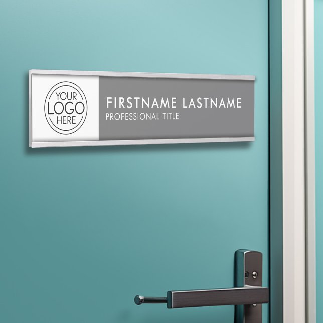 Professional, Modern Grey White Logo, Name, Title Door Sign (Personalized Door Sign - Add Your Logo and Professional Title with Name)