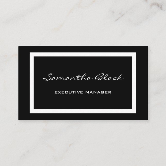 Professional Modern Handwriting Black White Business Card (Front)
