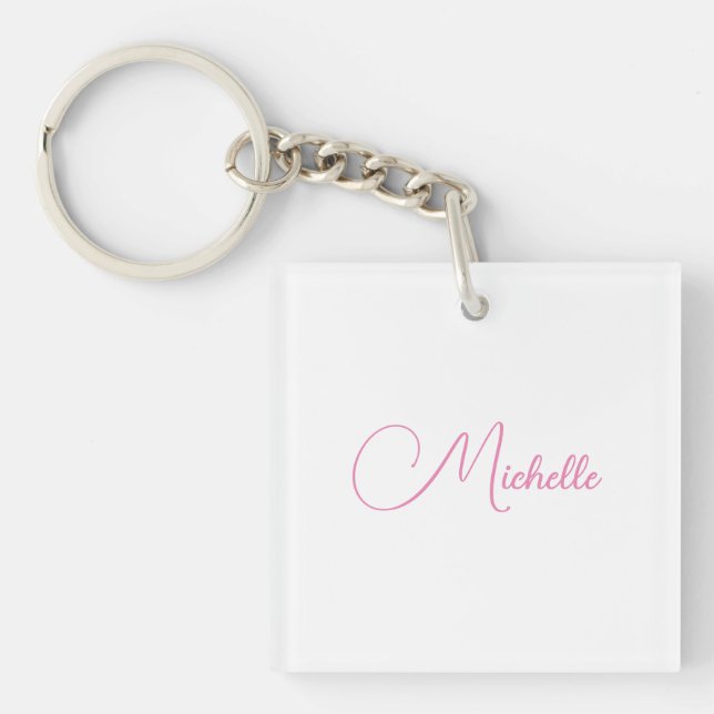Professional modern handwriting name pink white key ring (Front)