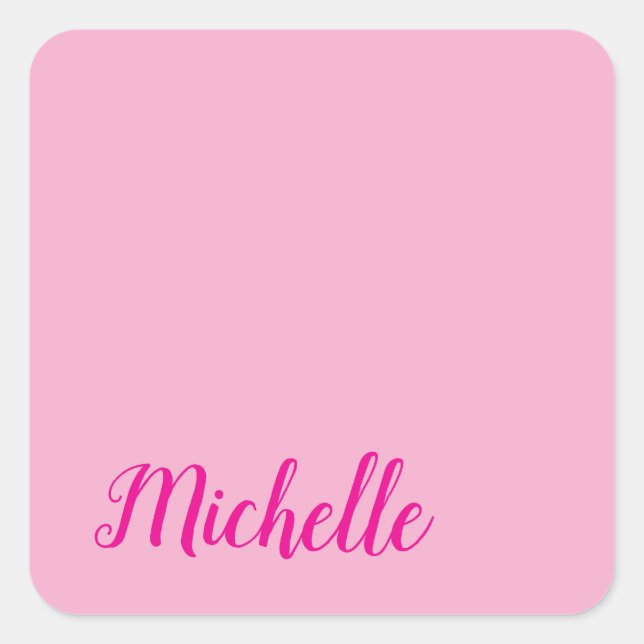 Professional modern handwriting name pink white square sticker (Front)