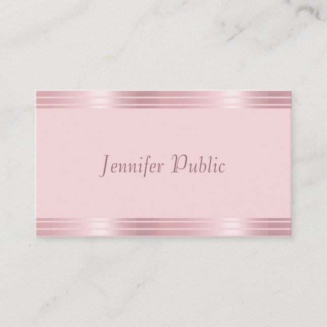 Professional Modern Handwritten Script Rose Gold Business Card (Front)