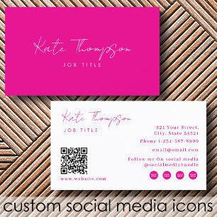 Professional Modern Hot Pink Minimalist QR Code Business Card