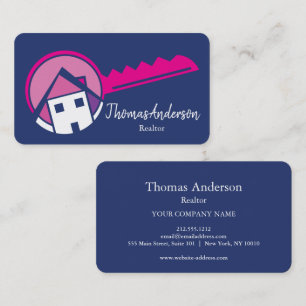 Professional Modern House & Key Logo Real Estate Business Card