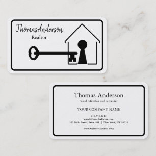 Professional Modern House & Key Logo Real Estate Business Card