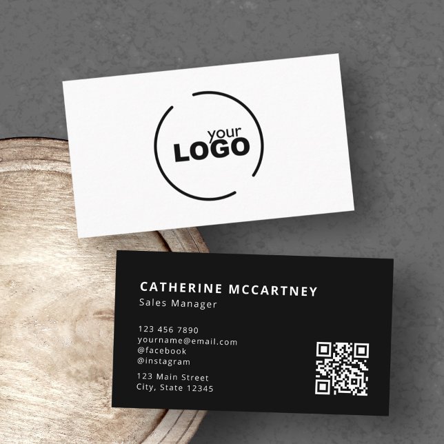 Professional Modern Logo QR Code Black & White Business Card (Creator Uploaded)