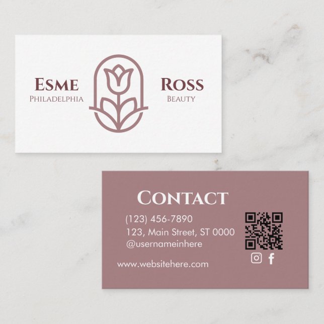 Professional Modern Mauve Pink Floral Stylish Business Card (Front/Back)