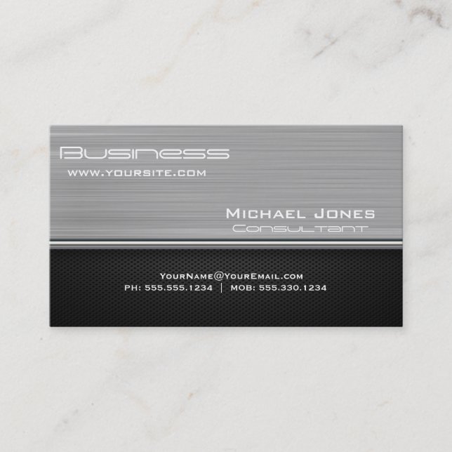 Professional Modern Metal Silver and Black Business Card (Front)