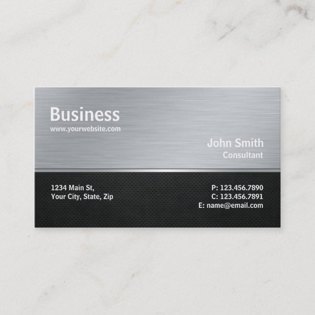 Professional Modern Metal Silver Computer Repair Business Card (Front)