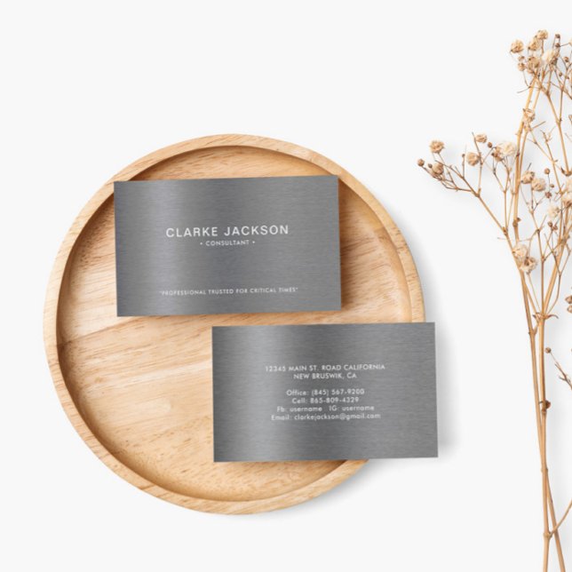 Professional Modern Metallic Brushed Grey  Business Card (Creator Uploaded)