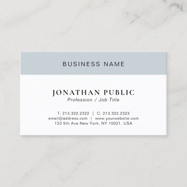 Professional Modern Minimal Elegant White & Silver Business Card (Front)