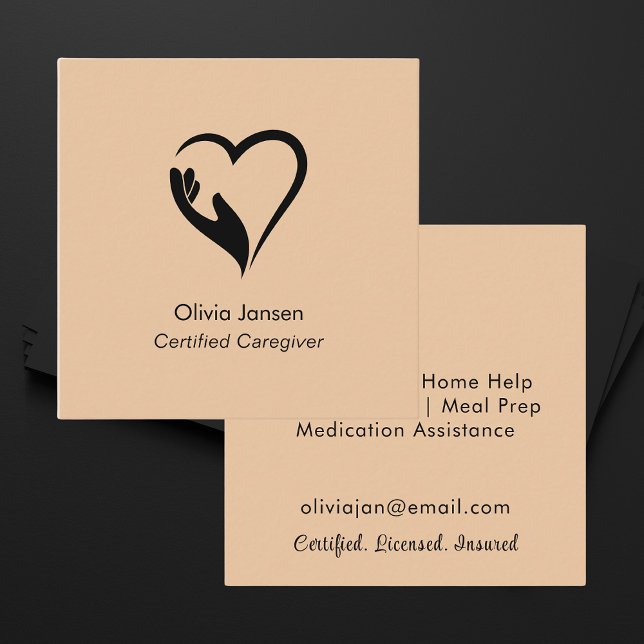 Professional Modern Minimal Home Caregiver Square Business Card (Creator Uploaded)