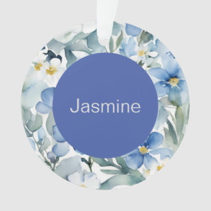 Professional Modern Minimalist Blue Floral Name Ornament